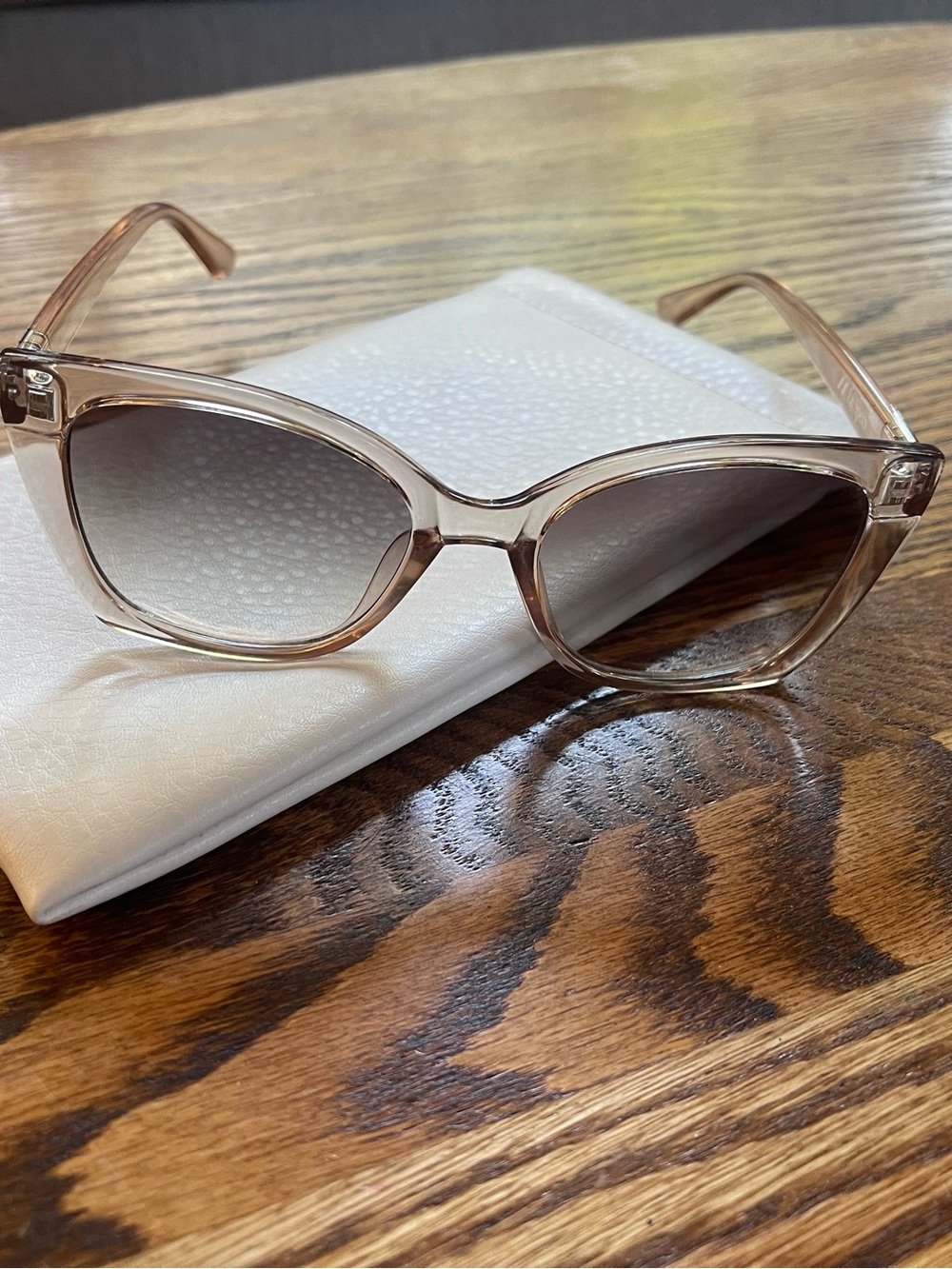 Le Specs Transparent Blush Frame Sunglasses with Gradient Lenses
